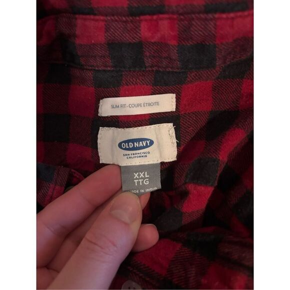 Men’s Old Navy Button Down Buffalo Plaid Flannel SZ XXL 100% Cotton Red & Black - Picture 3 of 8